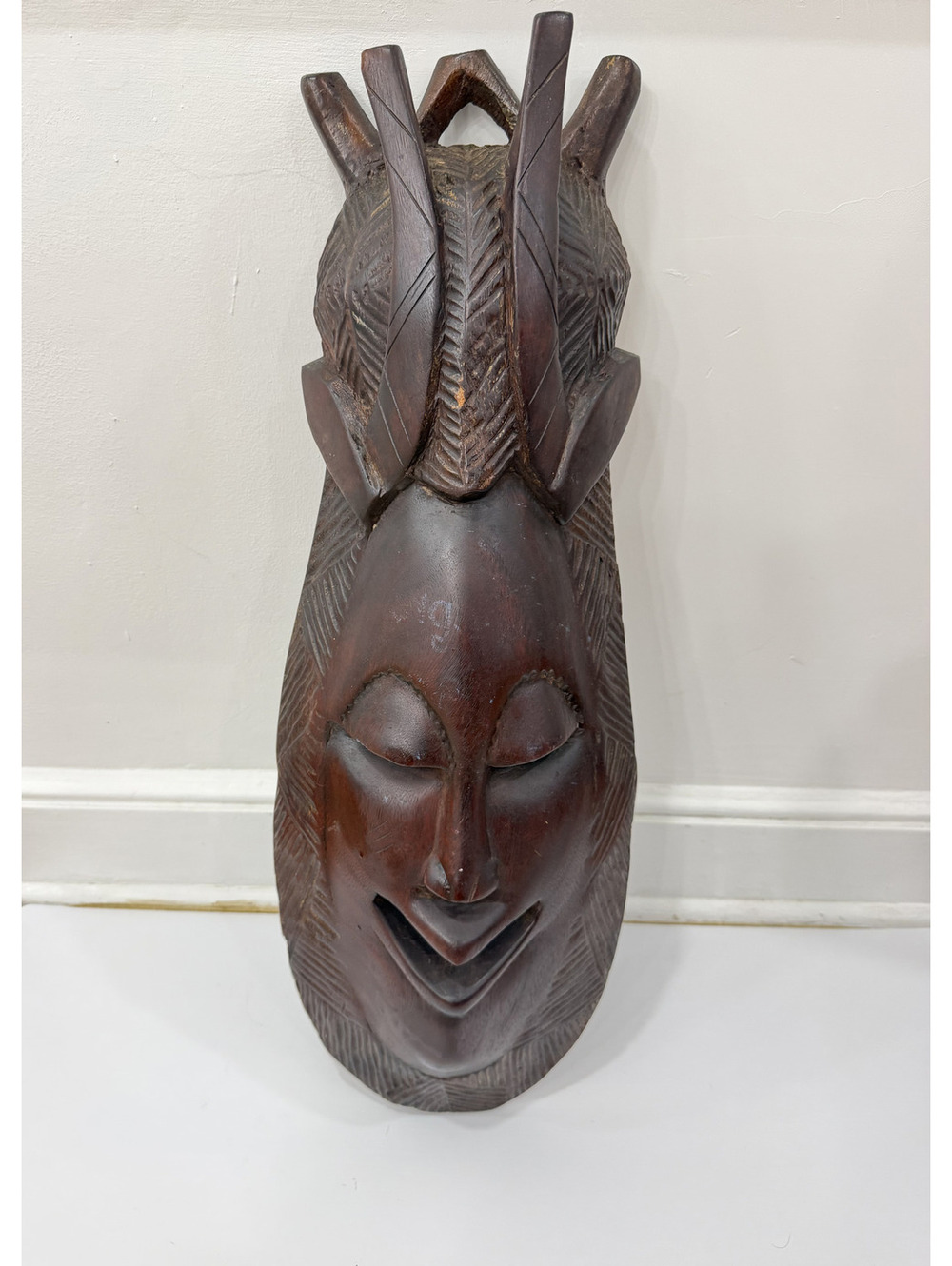 African Tribal Wood Face Mask Large 24β Hand Carved Vintage Wall Decor